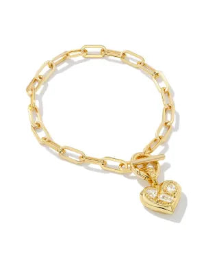 Kendra Scott Penny Gold Heart Chain Bracelet in White Crystal-Kendra Scott-The Bugs Ear