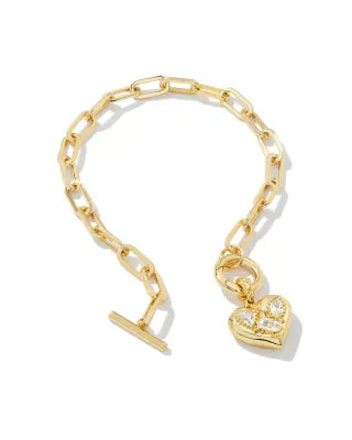 Kendra Scott Penny Gold Heart Chain Bracelet in White Crystal-Kendra Scott-The Bugs Ear