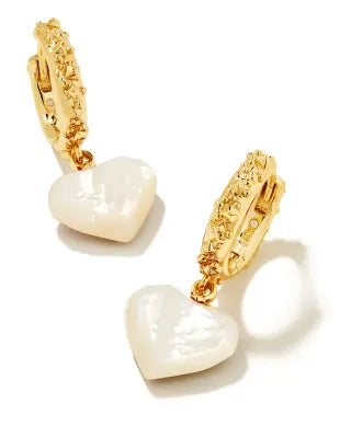 Kendra Scott Penny Gold Heart Huggie Earrings in Ivory Mother-of-Pearl-Kendra Scott-The Bugs Ear