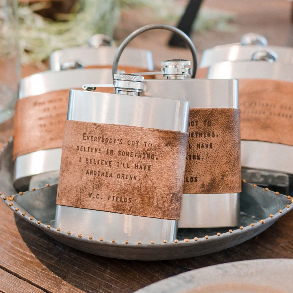 1st Edition Brown Leather Quote Flasks-Sugarboo Designs-The Bugs Ear