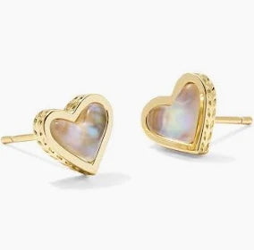 Kendra Scott Framed Ari Heart Gold Stud Earrings in Iridescent Abalone-Kendra Scott-The Bugs Ear