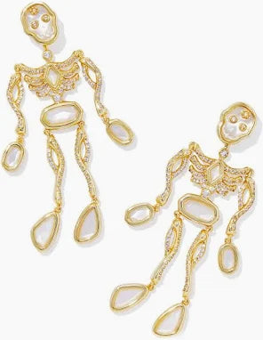 Kendra Scott Skeleton Gold Statement Earrings in Ivory Mother-of-Pearl-Kendra Scott-The Bugs Ear