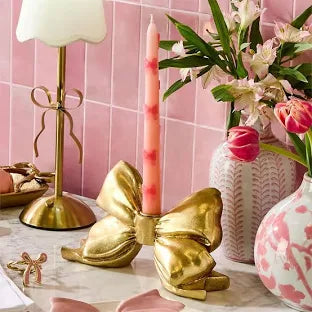 Large Gold Bow Taper Candleholder-Two's Company-The Bugs Ear