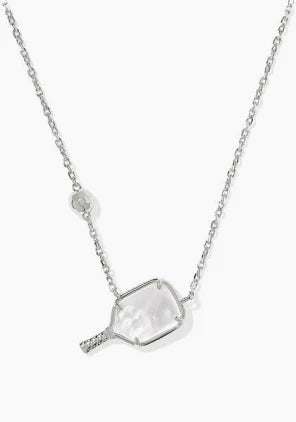 Kendra Scott Pickleball Silver Short Pendant Necklace in Ivory Mother-of-Pearl-Kendra Scott-The Bugs Ear