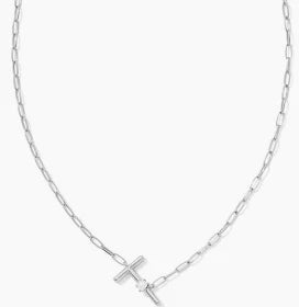 Kendra Scott Pearl Silver Letter Short Pendant Necklace in White Pearl-Kendra Scott-The Bugs Ear