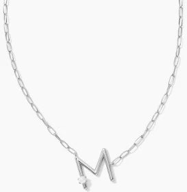 Kendra Scott Pearl Silver Letter Short Pendant Necklace in White Pearl-Kendra Scott-The Bugs Ear