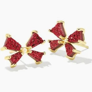 Kendra Scott Blair Gold Bow Small Stud Earrings in Bright Red Drusy-Kendra Scott-The Bugs Ear