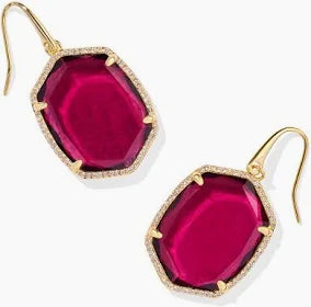 Kendra Scott Daphne Gold Pave Frame Drop Earrings in Berry Mica-Kendra Scott-The Bugs Ear