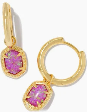 Kendra Scott Daphne Huggie Hoop Earrings in Gold Magenta Opal-Kendra Scott-The Bugs Ear