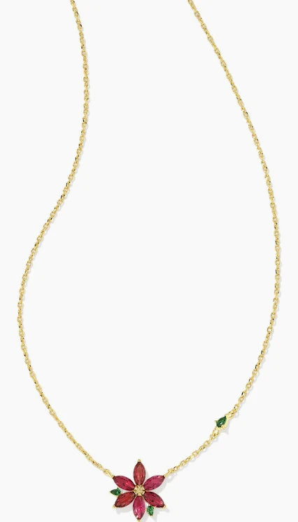 Kendra Scott Poinsettia Gold Short Pendant Necklace in Red Mix-Kendra Scott-The Bugs Ear