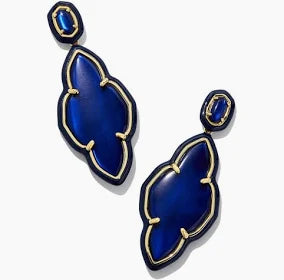 Kendra Scott Abbie Gold Enamel Frame Statment Earrings in Navy Mother of Pearl-Kendra Scott-The Bugs Ear