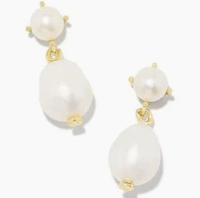 Kendra Scott Eve Gold Drop Earrings in White Pearl-Kendra Scott-The Bugs Ear