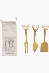 Brass Cheese Knives With Reindeer Handles-Creative Co-op-The Bugs Ear