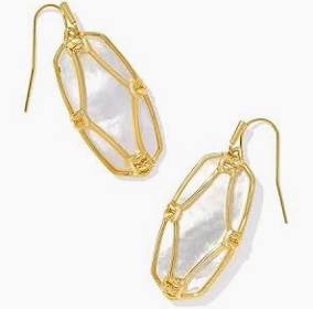 Kendra Scott Elle Lattice Frame Gold Drop Earrings Ivory Mother-of-Pearl-Kendra Scott-The Bugs Ear