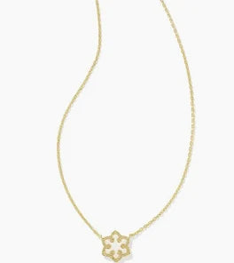 Kendra Scott Snowflake Gold Short Pendant Necklace in White Kyocera Opal-Kendra Scott-The Bugs Ear