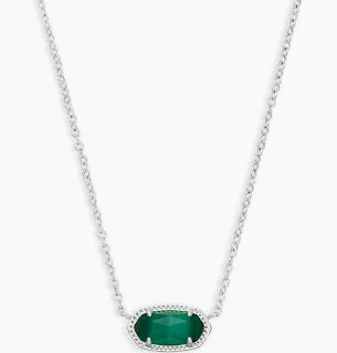 Kendra Scott Elisa Silver Pendant Necklace in Emerald Cat’s Eye-Kendra Scott-The Bugs Ear