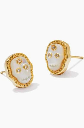 Kendra Scott Skeleton Gold Stud Earrings in Ivory Mother-of-Pearl-Kendra Scott-The Bugs Ear