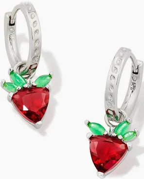 Kendra Scott Strawberry Silver Huggie Earrings in Dark Pink Crystal-Kendra Scott-The Bugs Ear