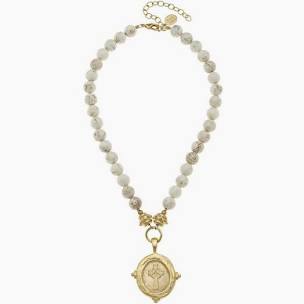 Susan Shaw White Turquoise with Italian Cross Intaglio Necklace-Susan Shaw-The Bugs Ear
