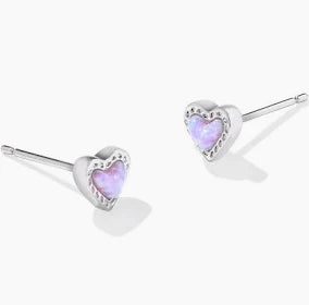 Kendra ScottMini Ari Heart Silver Stud Earrings in Bubblegum Pink Kyocera Opal-Kendra Scott-The Bugs Ear