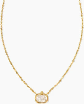 Kendra Scott Pumpkin Gold Short Pendant Necklace in Ivory Mother-of-Pearl-Kendra Scott-The Bugs Ear