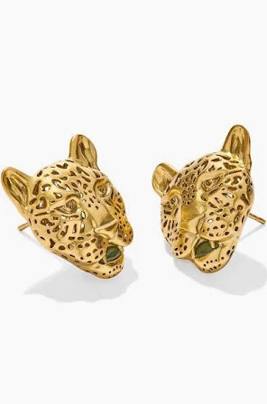 Kendra Scott Maura Vintage Gold Jaguar Statement Stud Earrings in Sage Serpentine-Kendra Scott-The Bugs Ear