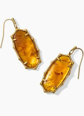 Kendra Scott Elle Vintage Gold Bamboo Frame Drop Earrings in Marbled Amber-Kendra Scott-The Bugs Ear