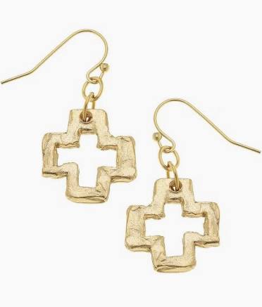 Susan Shaw Small Open Cross Earrings Gold-Susan Shaw-The Bugs Ear
