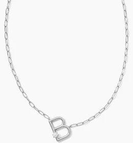 Kendra Scott Pearl Silver Letter Short Pendant Necklace in White Pearl-Kendra Scott-The Bugs Ear