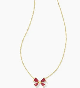 Kendra Scott Blair Gold Bow Small Short Pendant Necklace in Bright Red Drusy-Kendra Scott-The Bugs Ear