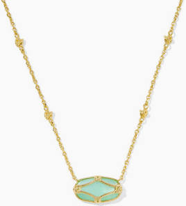Kendra Scott Elisa Lattice Frame Gold Short Pendant Necklace in Light Green Mother-of-Pearl-Kendra Scott-The Bugs Ear