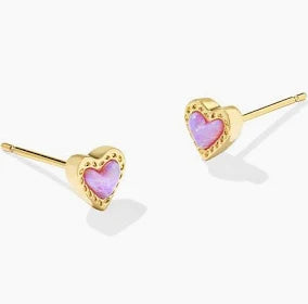 Kendra Scott Mini Ari Heart Gold Stud Earrings in Bubblegum Pink Kyocera Opal-Kendra Scott-The Bugs Ear