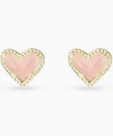 Kendra Scott Ari Heart Gold Stud Earrings in Rose Quartz-Kendra Scott-The Bugs Ear