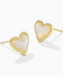 Kendra Scott Ari Heart Gold Stud Earrings in Ivory Mother-of-Pearl-Kendra Scott-The Bugs Ear