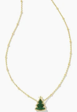 Kendra Scott Holiday Tree Gold Short Pendant Necklace in Green Quartzite-Kendra Scott-The Bugs Ear