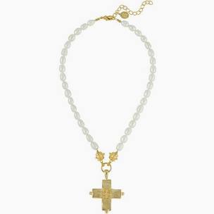 Susan Shaw Jerusalem Double Cross Pearl Necklace-Susan Shaw-The Bugs Ear