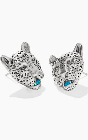 Kendra Scott Maura Vintage Silver Jaguar Statement Stud Earrings in Variegated Indigo Magnesite-Kendra Scott-The Bugs Ear