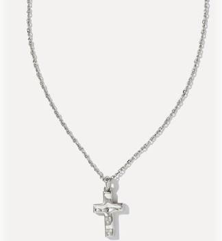 Kendra Scott Cross Silver Pendant Necklace in White Kyocera Opal-Kendra Scott-The Bugs Ear