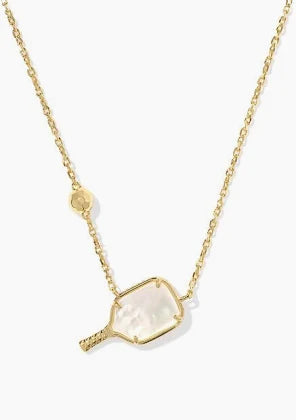 Kendra Scott Pickleball Gold Short Pendant Necklace in Ivory Mother-of-Pearl-Kendra Scott-The Bugs Ear