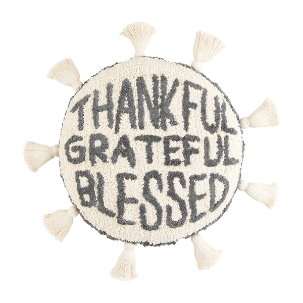 Thankful Tufted Round Pillow Mud Pie-Mud pie-The Bugs Ear