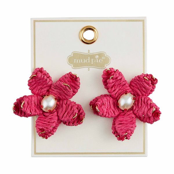 Raffia Flower Earrings Mud Pie-Mud pie-The Bugs Ear