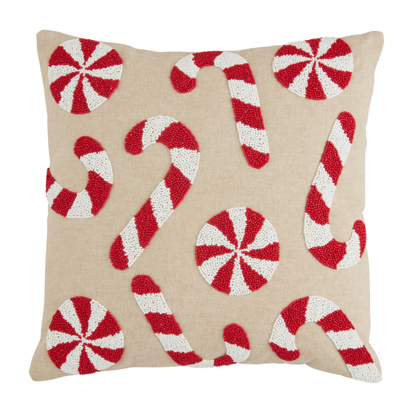 Candy Cane Beaded Pillow Mud Pie-Mud pie-The Bugs Ear