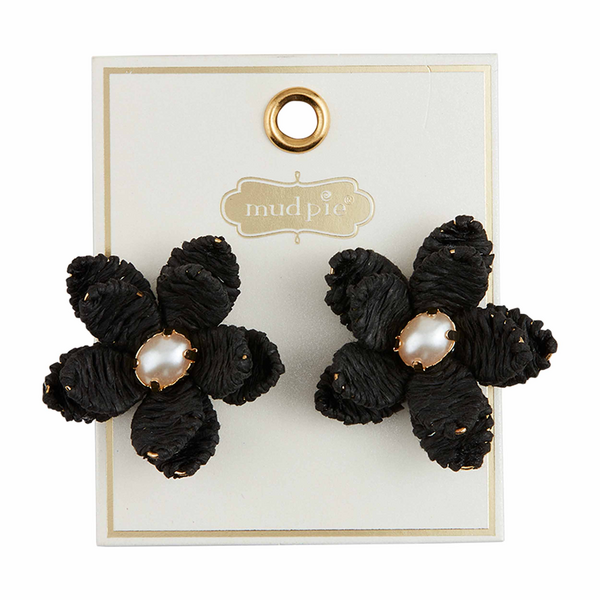 Raffia Flower Earrings Mud Pie-Mud pie-The Bugs Ear