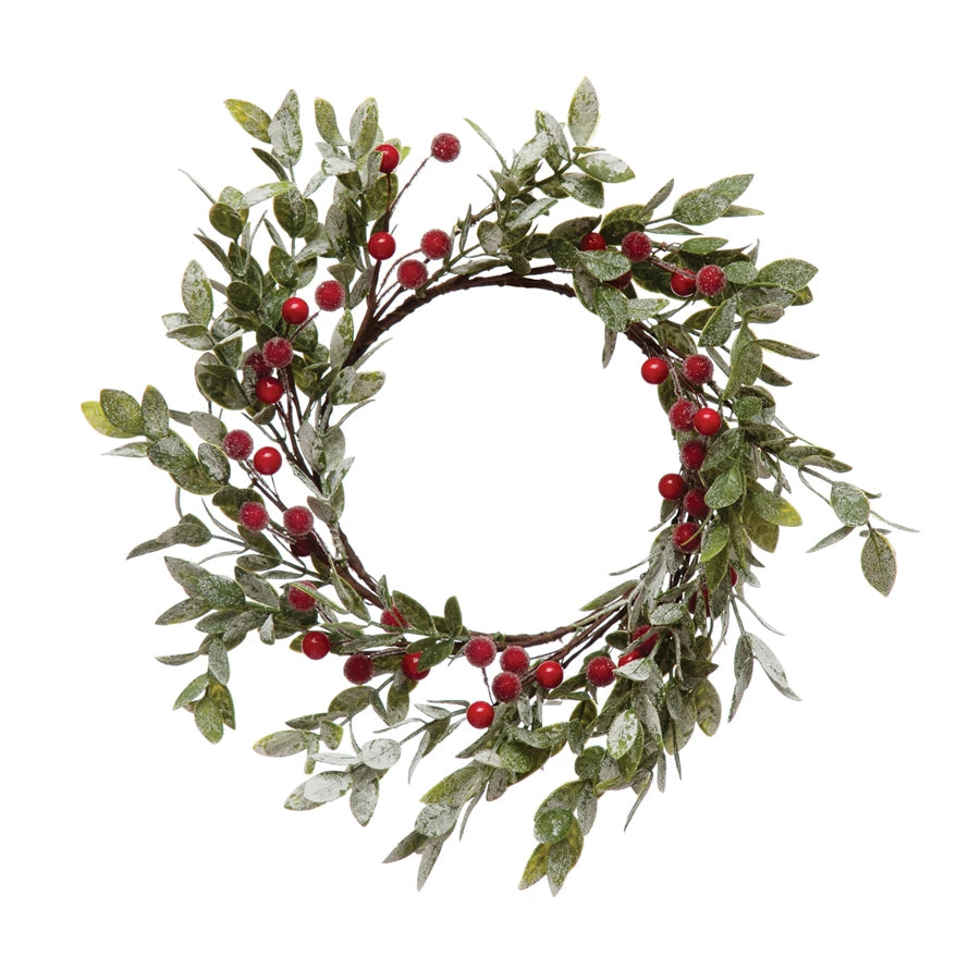 Faux Leaves and Berry Wreath with Frost Finish-Creative Co-op-The Bugs Ear