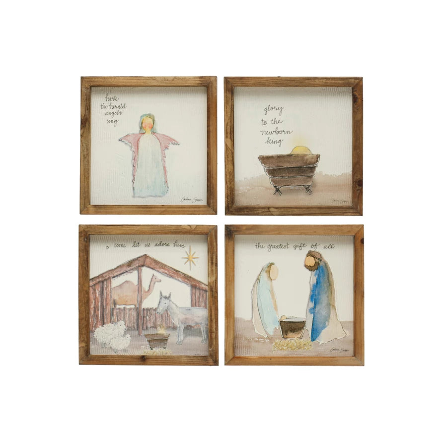 Framed Wall Decor w/ Christmas Saying & Scene, Multi Color, 4 Styles-Creative Co-op-The Bugs Ear