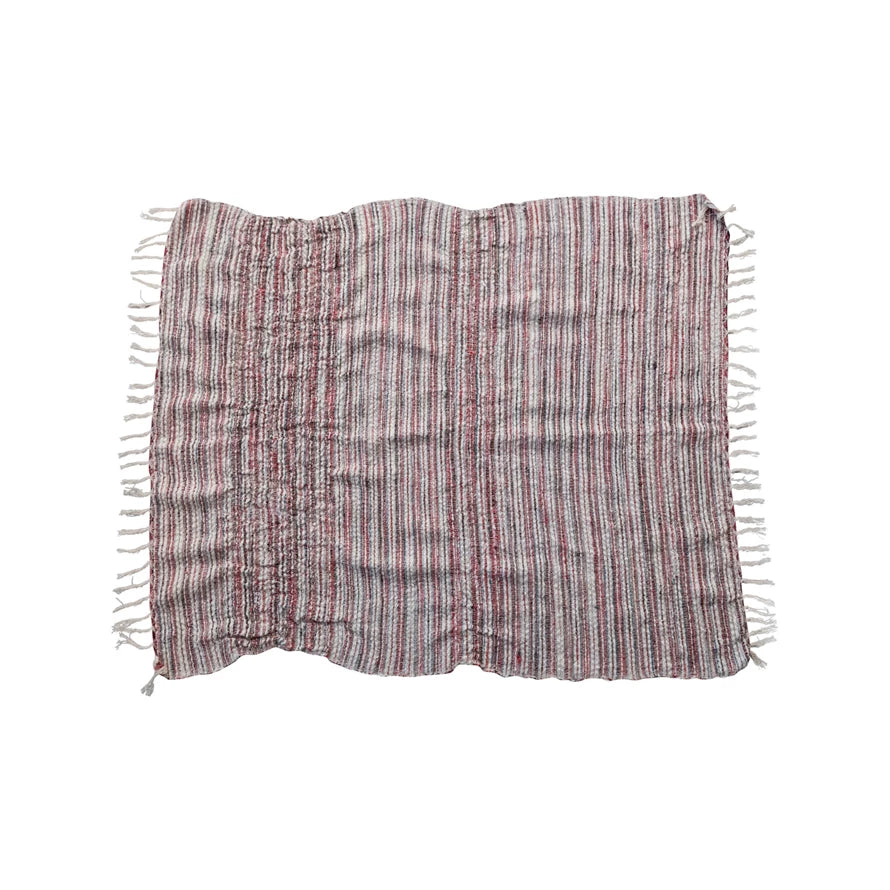 Woven Cotton & Wool Throw with Stripes & Fringe-Creative Co-op-The Bugs Ear