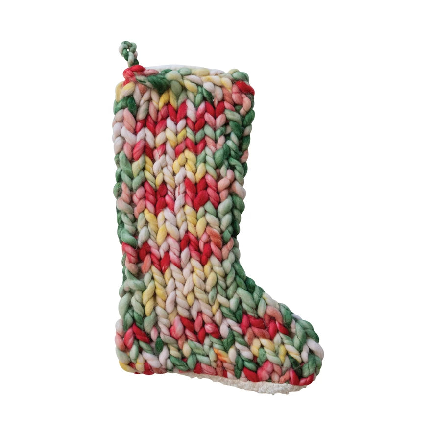 Hand-Woven Acrylic Knit Stocking w/ Sherpa Back-Creative Co-op-The Bugs Ear