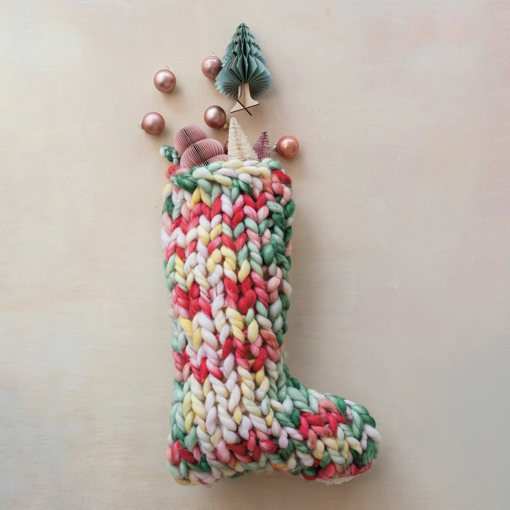 Hand-Woven Acrylic Knit Stocking w/ Sherpa Back-Creative Co-op-The Bugs Ear