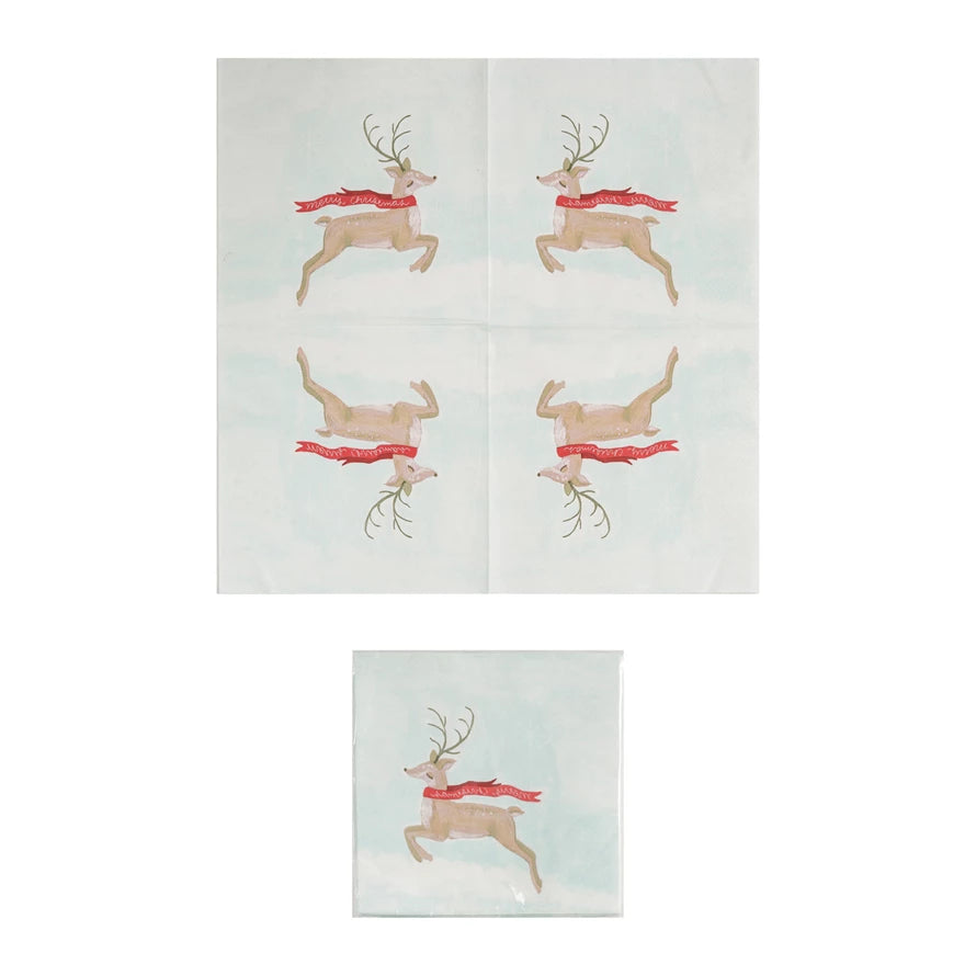 Paper Napkins w/ Reindeer in Scarf "Merry Christmas"-Creative Co-op-The Bugs Ear