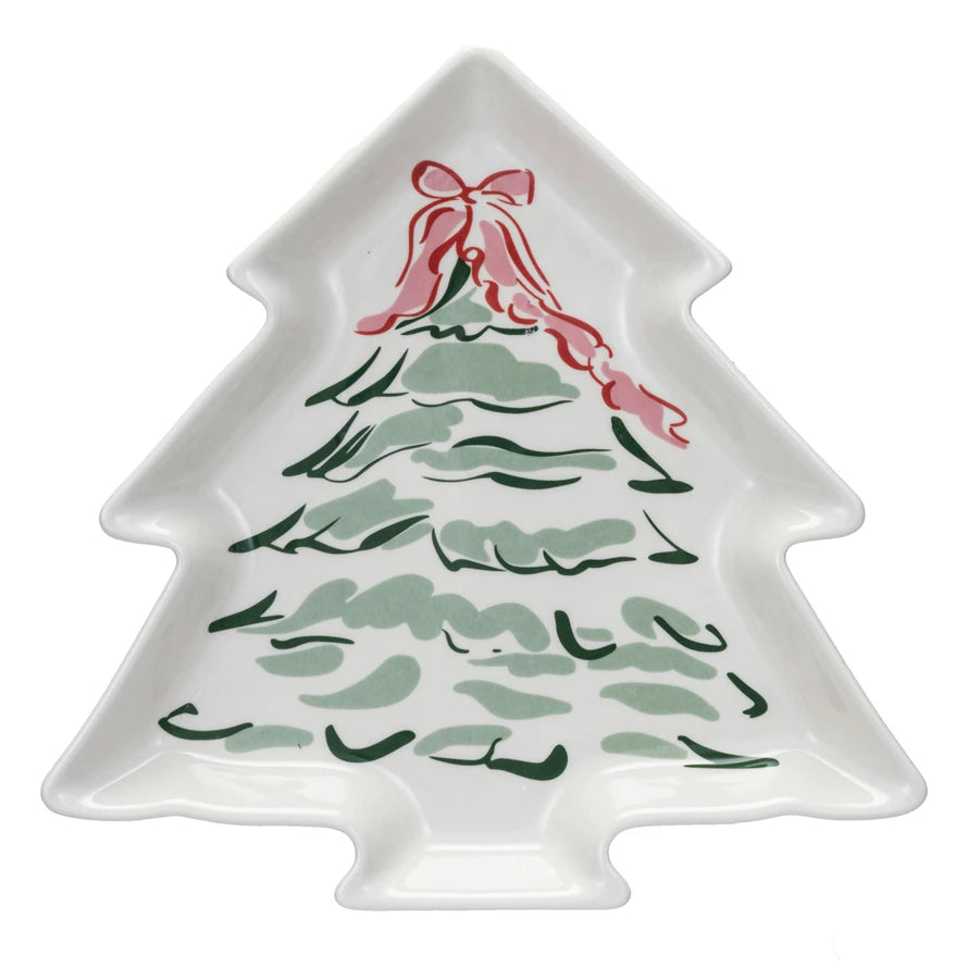 Stoneware Tree Shaped Plate with Christmas Tree